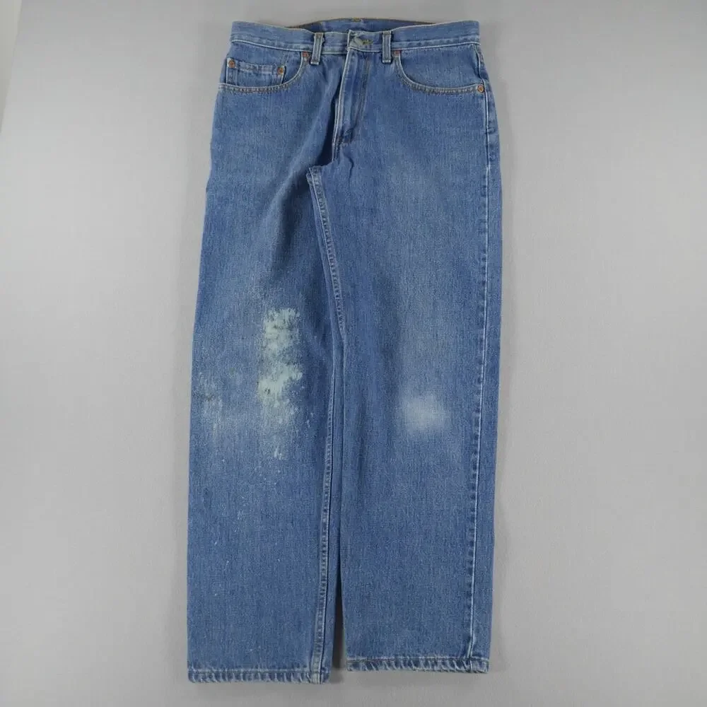 Vintage Y2K Levis 550 Relaxed Fit 33 x 30 Paint Thrashed Blue Jeans Mens FLAW